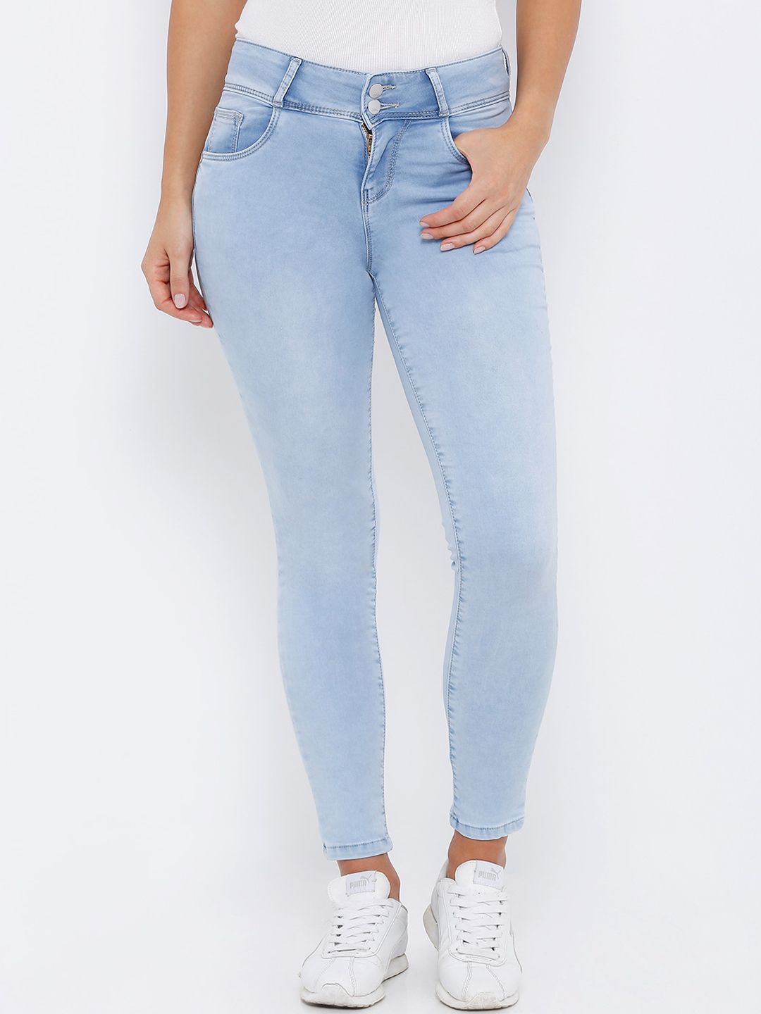 Kraus Jeans Women Blue Skinny Fit High-Rise Light Fade Jeans Price in India