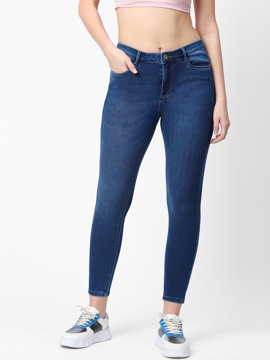 Kraus Jeans Women Blue Skinny Fit High-Rise Light Fade Jeans Price in India