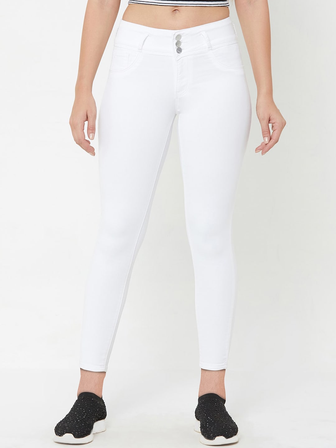 Kraus Jeans Women White Skinny Fit High-Rise Jeans Price in India
