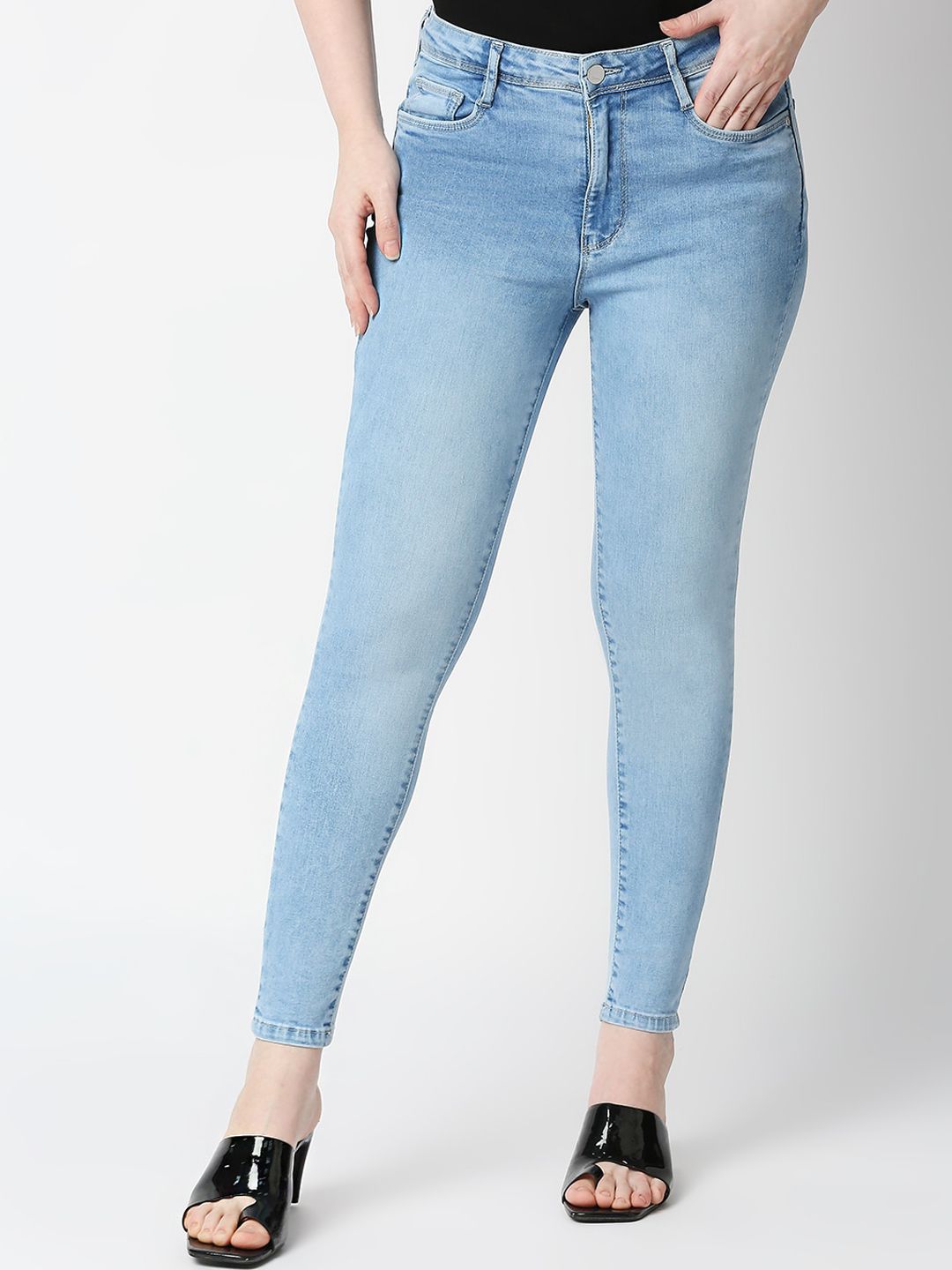 Kraus Jeans Women Blue Skinny Fit High-Rise Light Fade Jeans Price in India