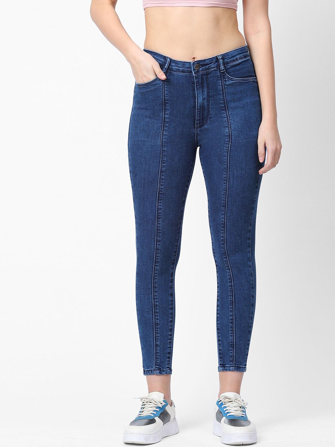 Kraus Jeans Women Blue Super Skinny Fit High-Rise Cropped Jeans Price in India