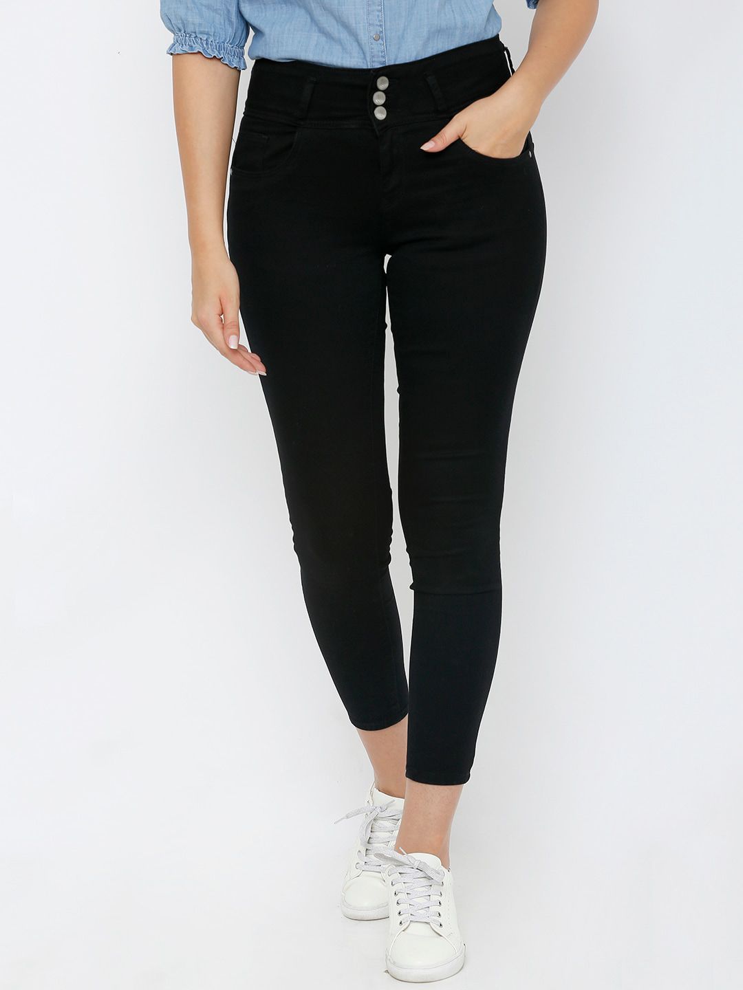 Kraus Jeans Women Black Skinny Fit High-Rise Stretchable Jeans Price in India