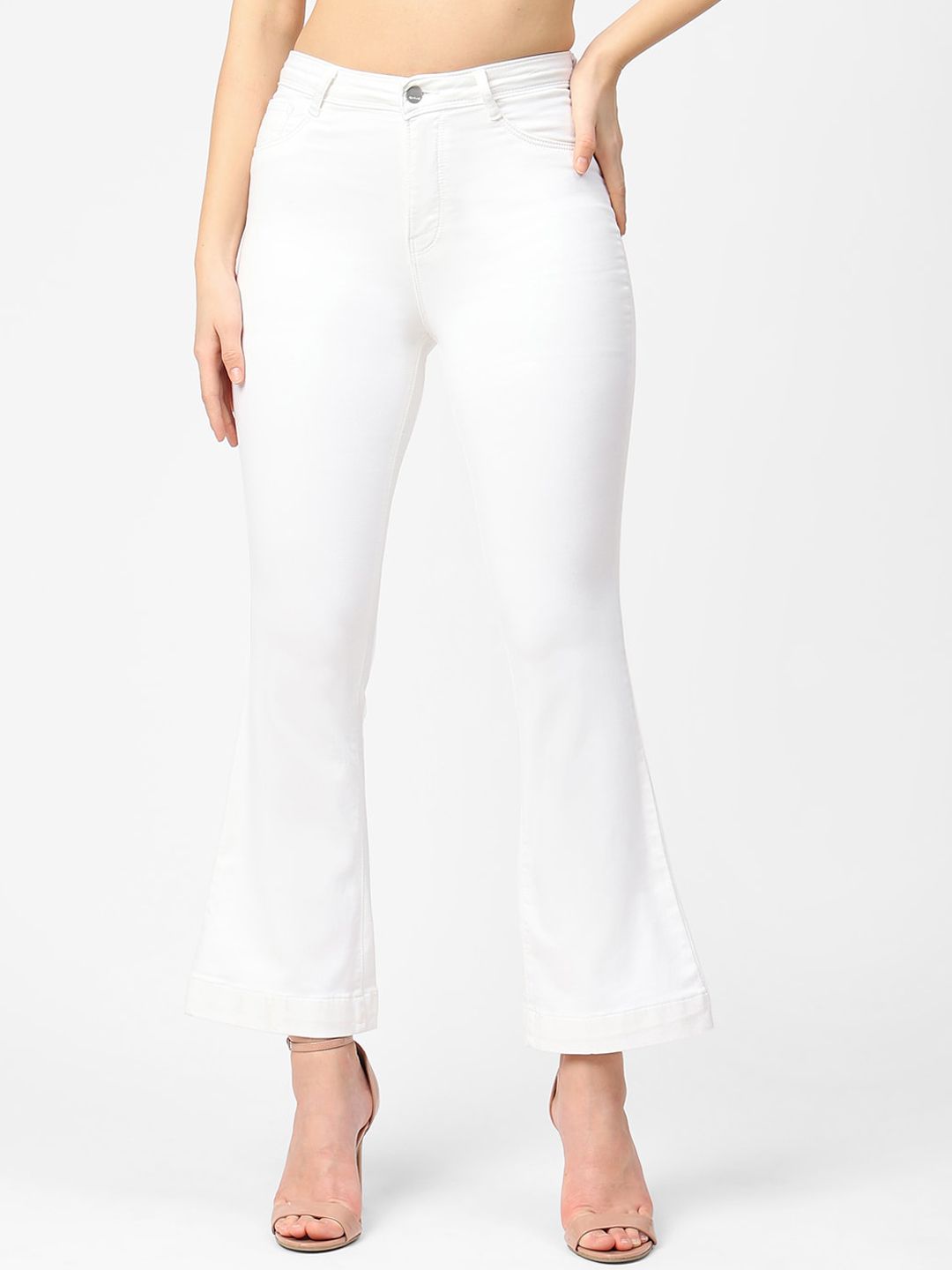 Kraus Jeans Women White Flared High-Rise Jeans Price in India