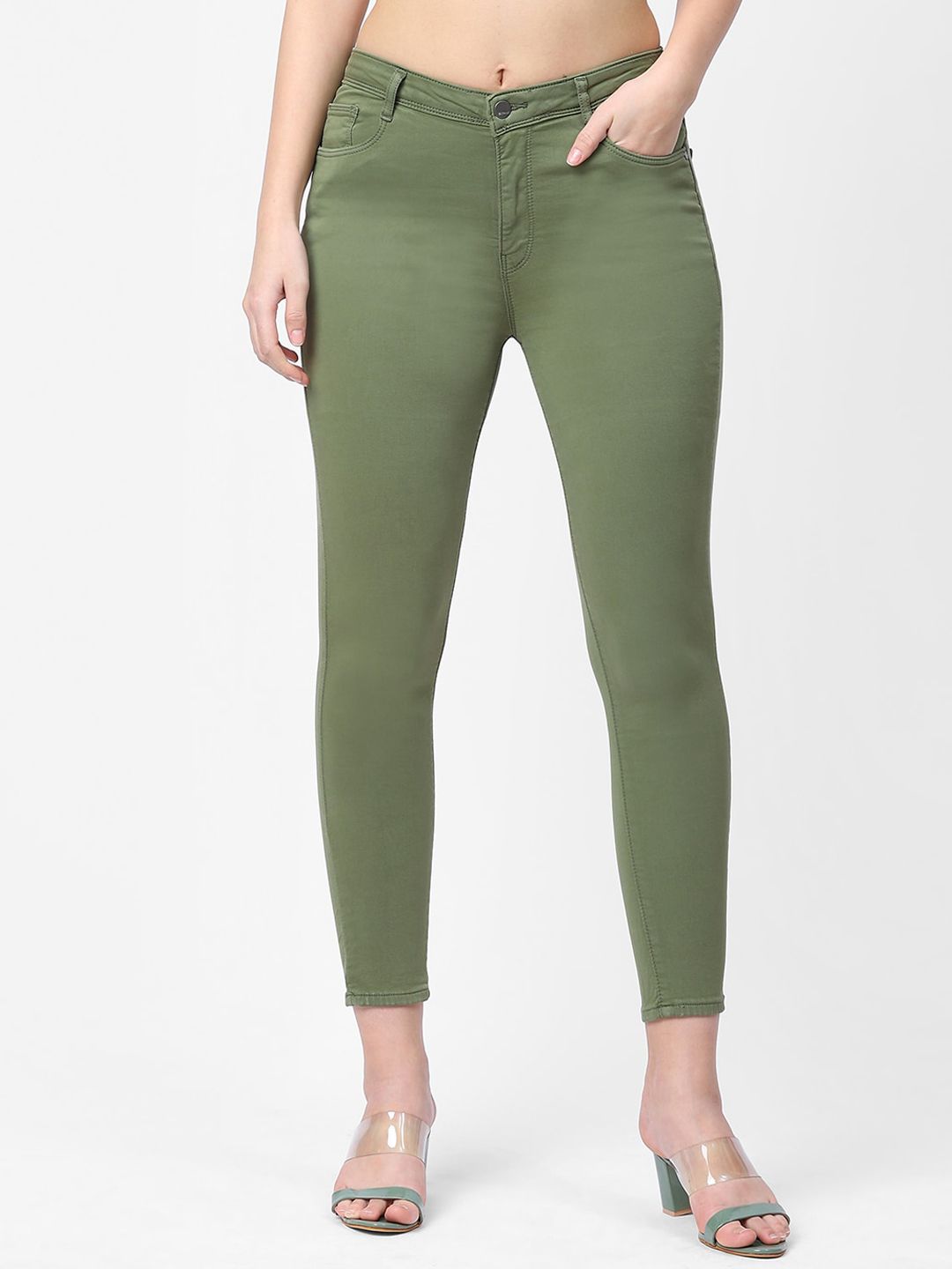 Kraus Jeans Women Olive Green Skinny Fit High-Rise Stretchable Jeans Price in India