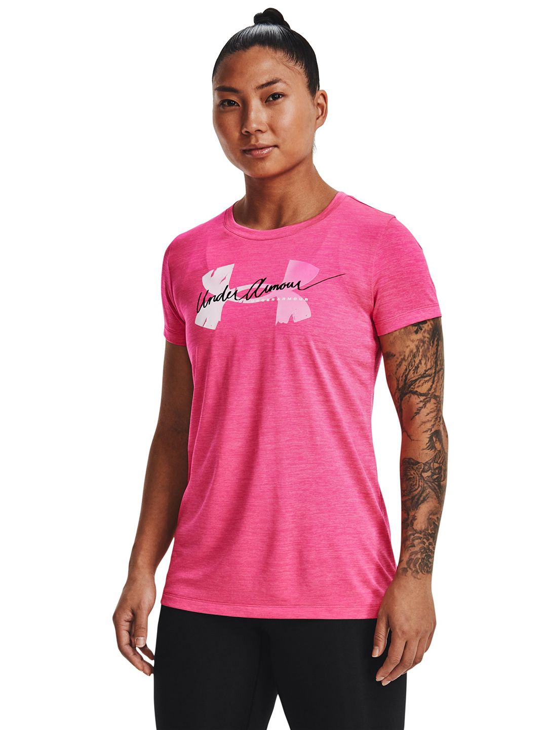 UNDER ARMOUR Women Pink Brand Logo Print Loose Sport T-shirt Price in India