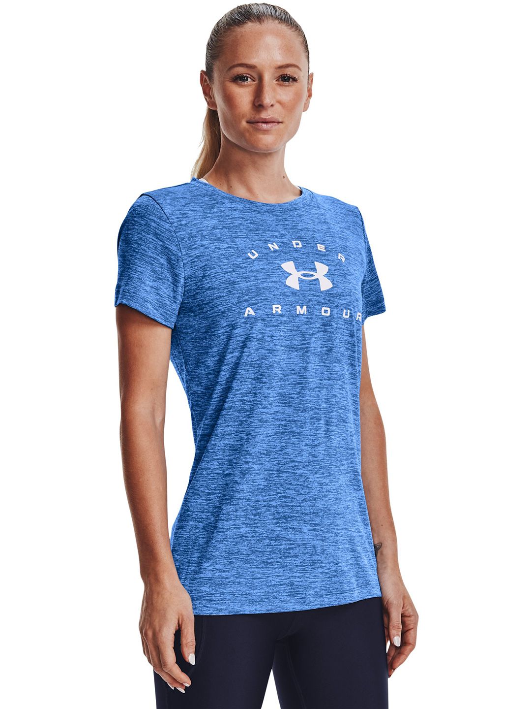 UNDER ARMOUR Women Blue & White Printed T-shirt Price in India