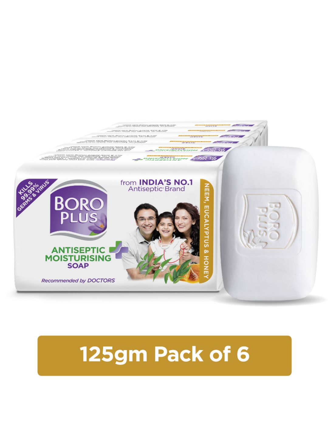 BOROPLUS Set of 6 Antiseptic & Moisturising Soap with Neem & Honey - 125 g Each