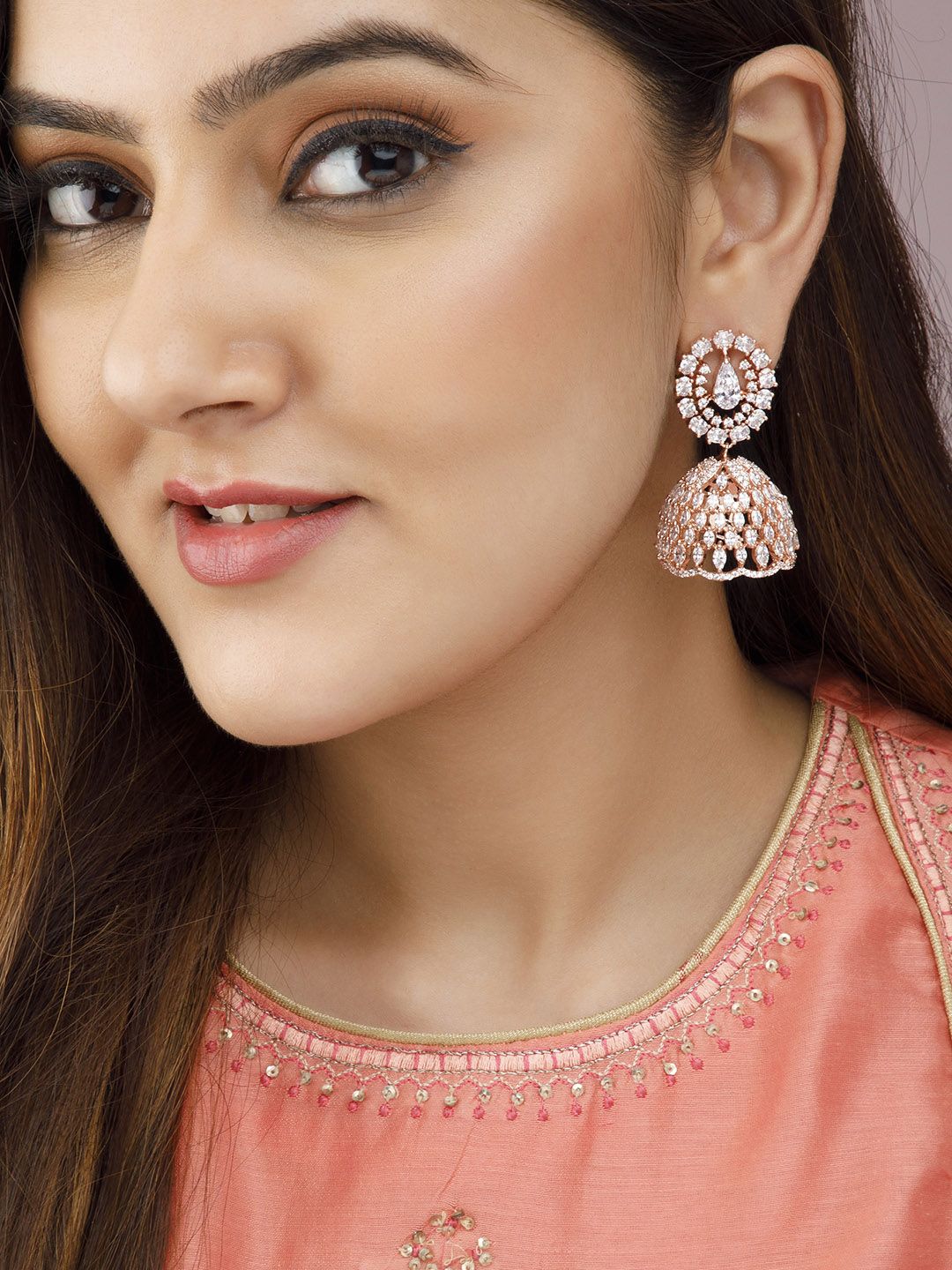 Rubans Rose Gold-Plated Dome Shaped Jhumkas Earrings Price in India