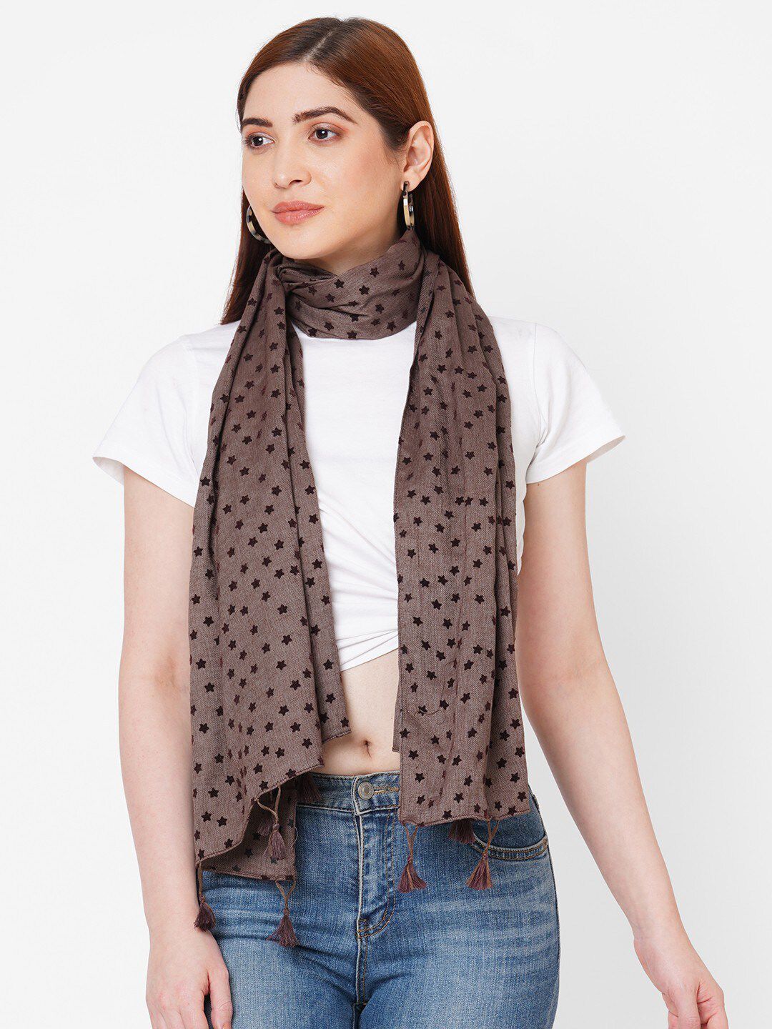 Get Wrapped Women Brown Printed Scarf Price in India