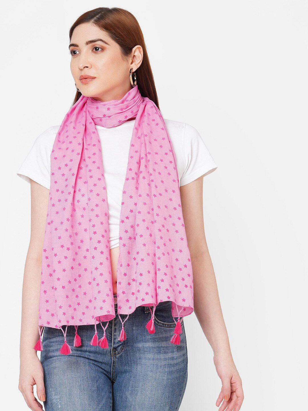 Get Wrapped Women Pink Printed Scarf Price in India