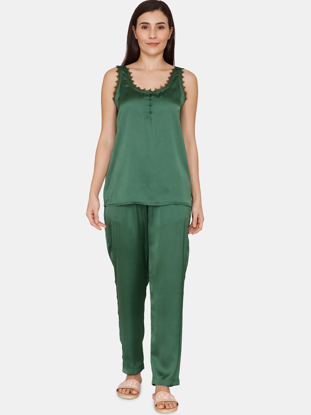 Zivame Women Green Solid Night suit Price in India