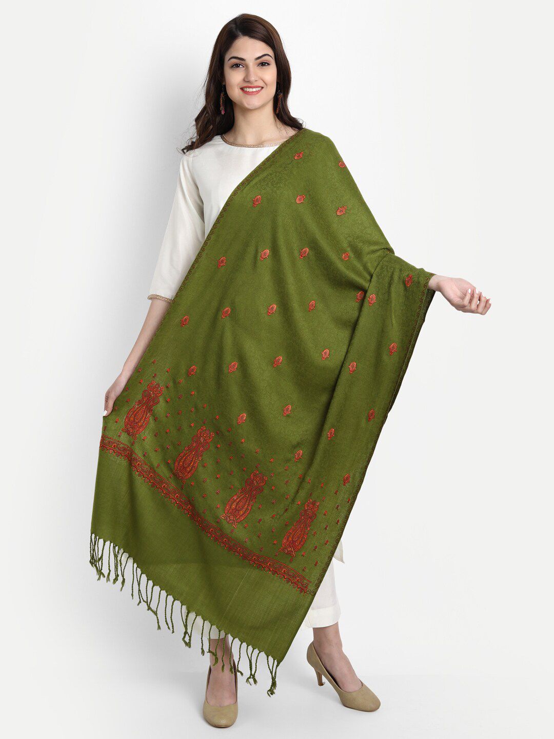 Zamour Women Green & Maroon Embroidered Stole Price in India