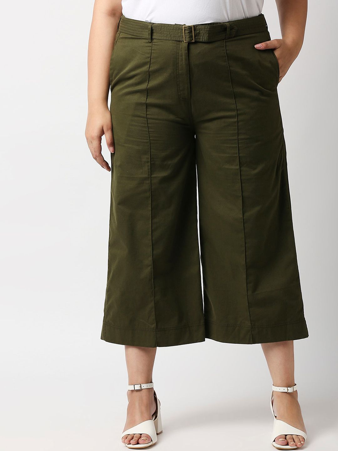 20Dresses Plus Size Women Green Relaxed Straight Fit Laffer Twill Culottes Trousers Price in India