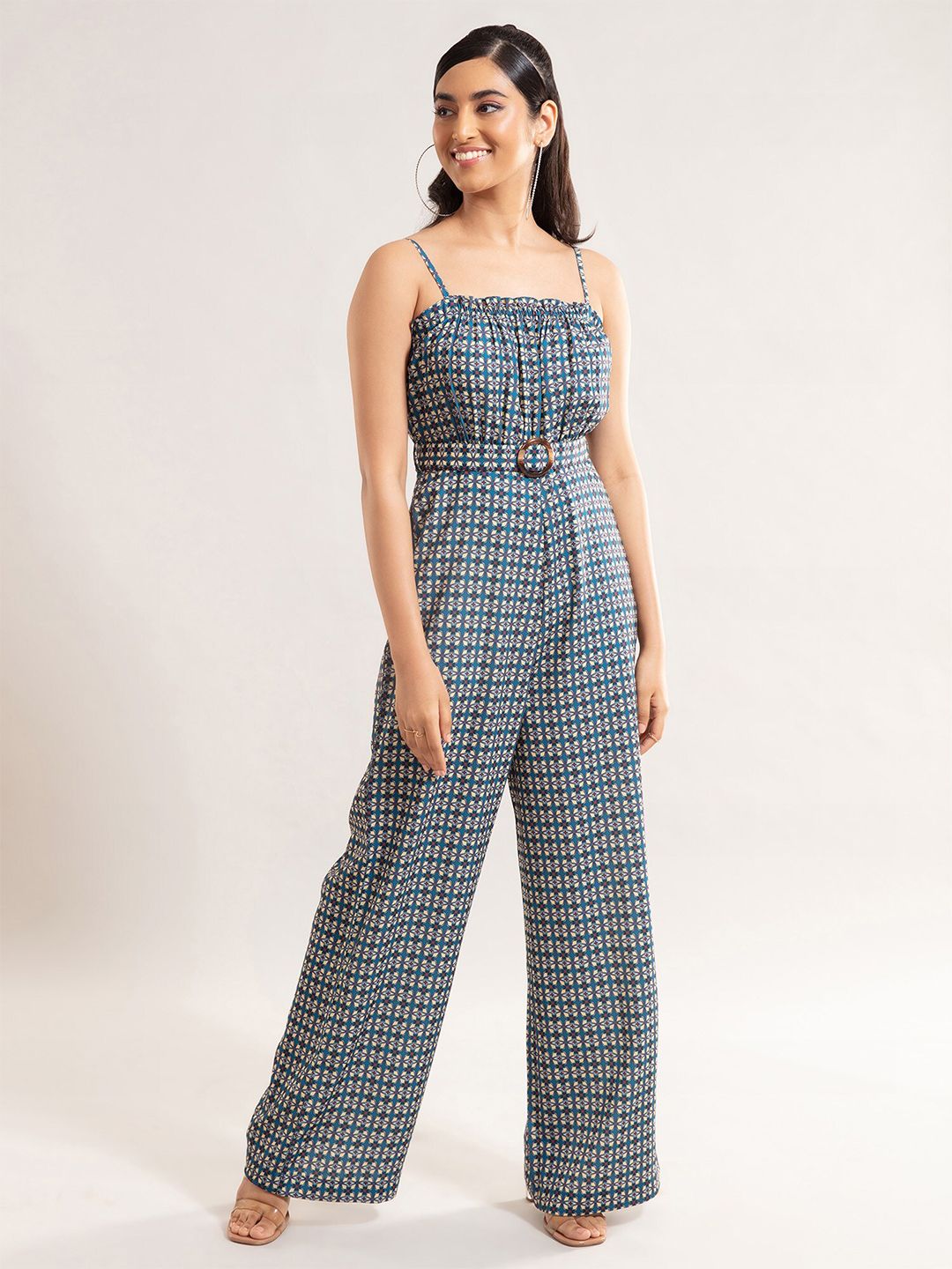 20Dresses Blue & Yellow Printed Basic Jumpsuit Price in India