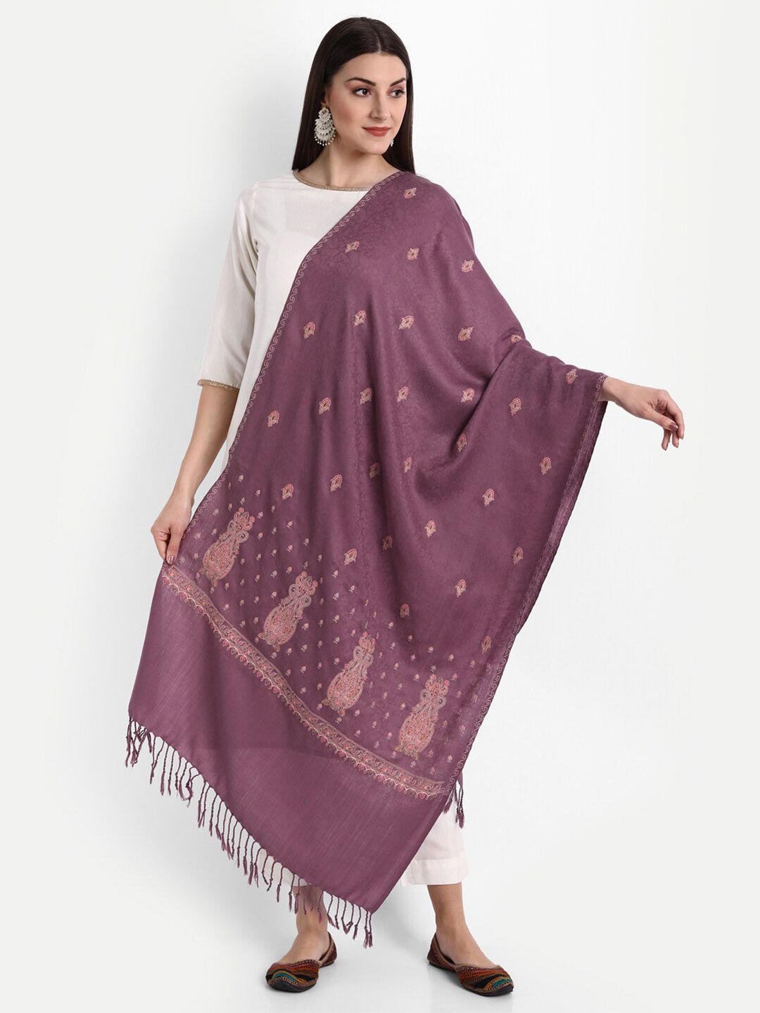 Zamour Women Purple & Pink Embroidered Kashmiri Wool Stole Price in India