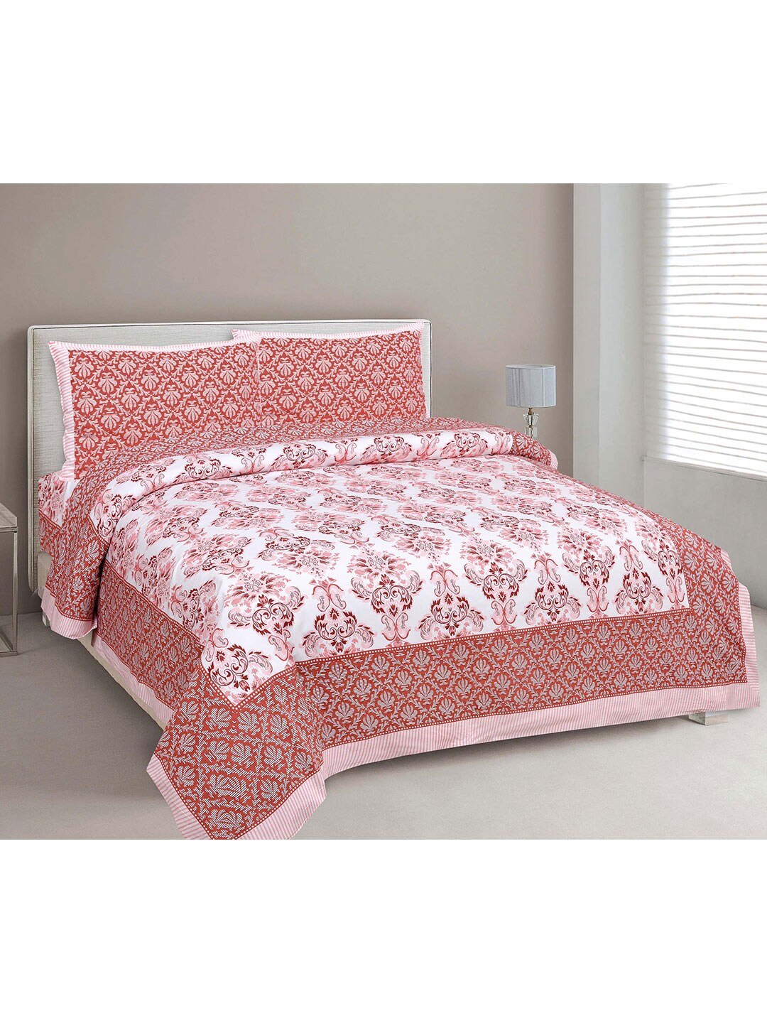 JAIPUR FABRIC Pink 180TC Cotton Double Bedsheet with Pillow Covers Price in India