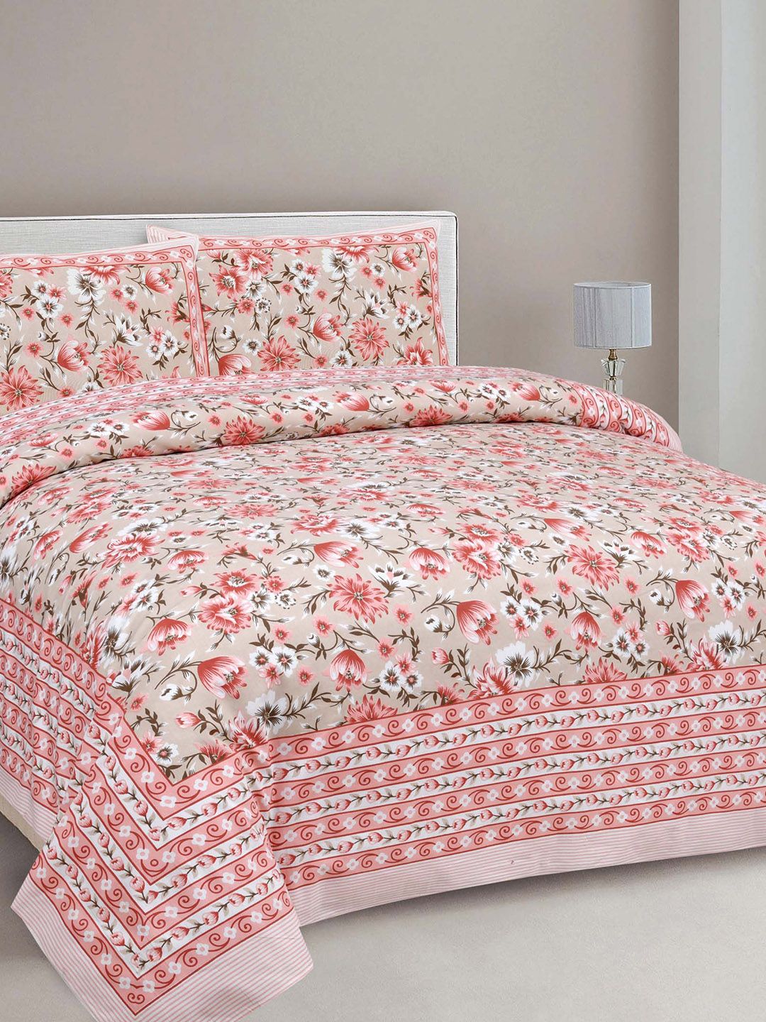 JAIPUR FABRIC Pink 180TC Cotton Double Bedsheet with Pillow Covers Price in India