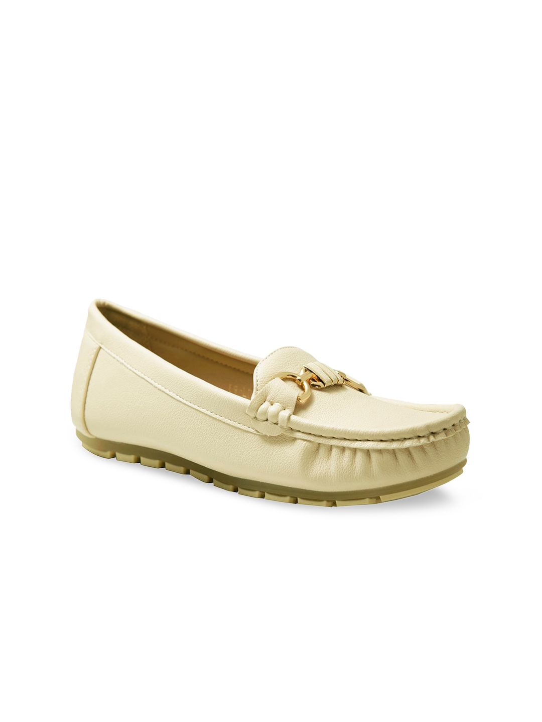 Addons Women Cream-Coloured Textured PU Loafers Price in India