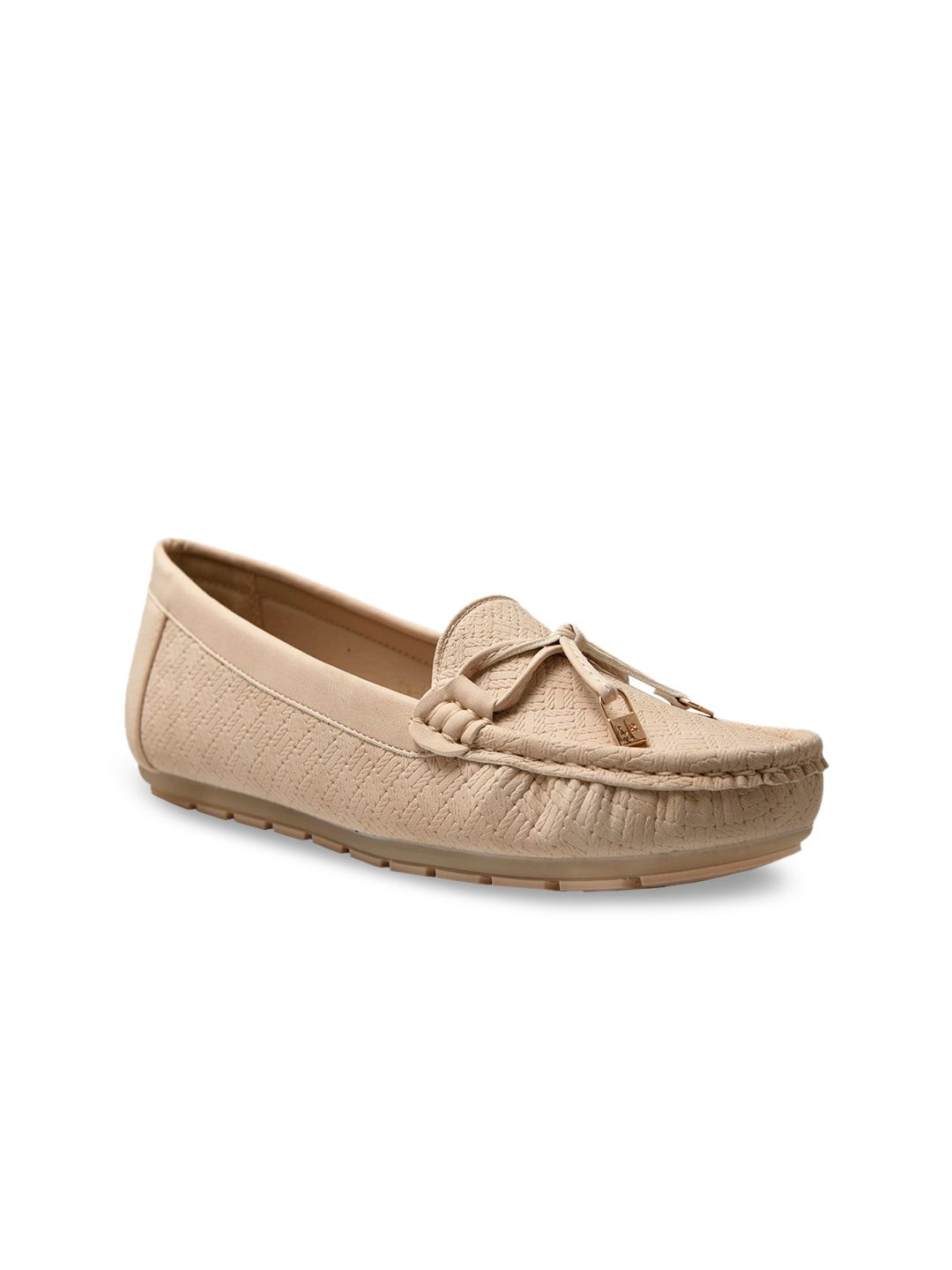 Addons Women Nude-Coloured Textured Lightweight PU Loafers Price in India