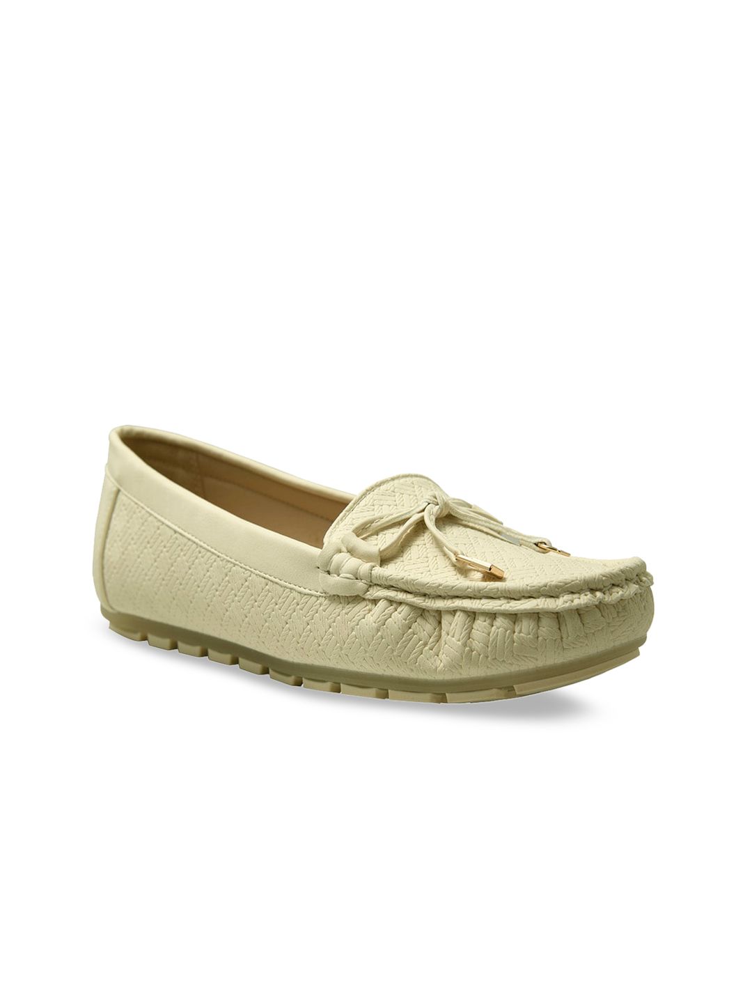 Addons Women Off White Textured PU Loafers Price in India
