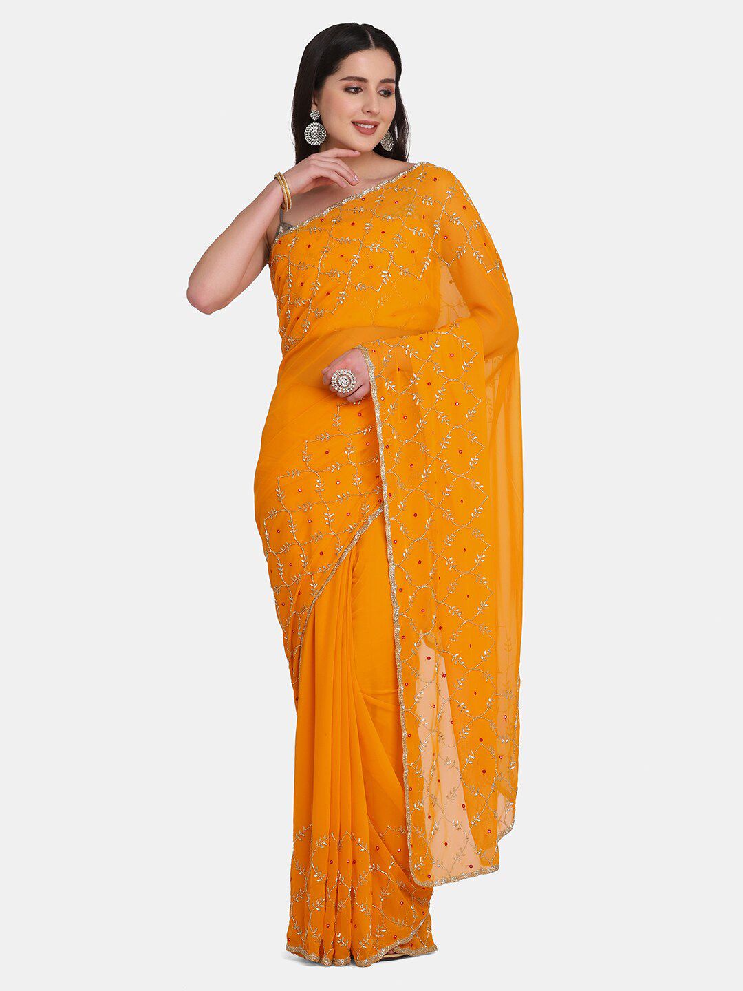 BOMBAY SELECTIONS Women Yellow Georgette Saree Price in India