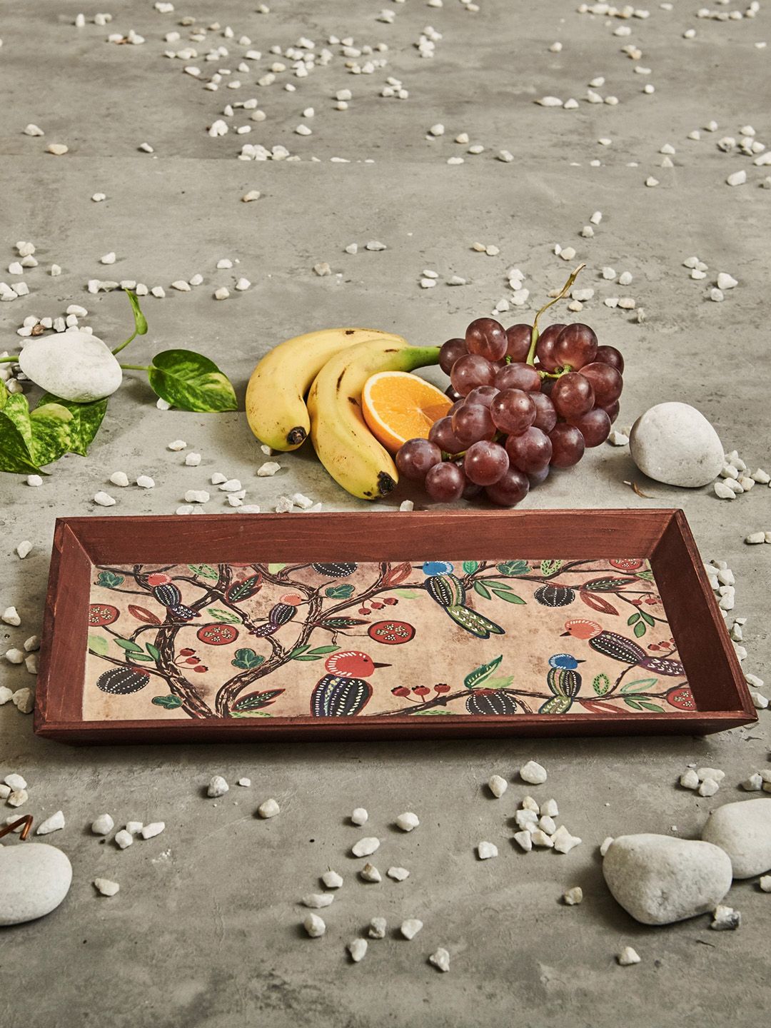 A Tiny Mistake Green & Brown Printed Wooden Rectangular Serving Tray Price in India