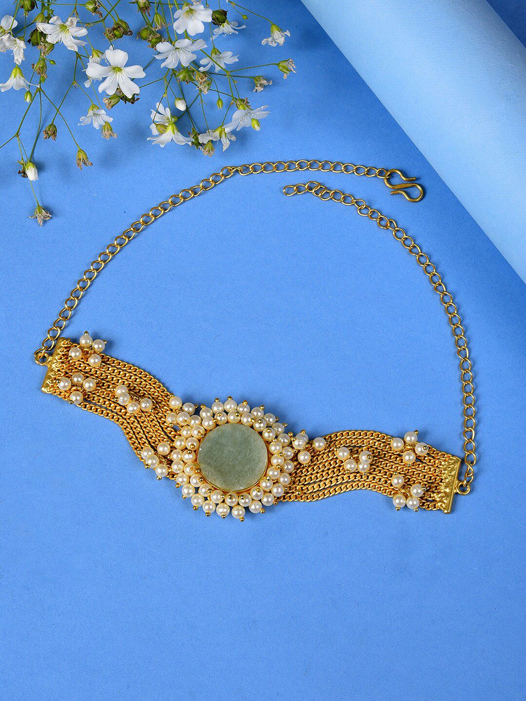 SOHI White & Gold-Toned & Plated Pearls Studded Choker Necklace Price in India