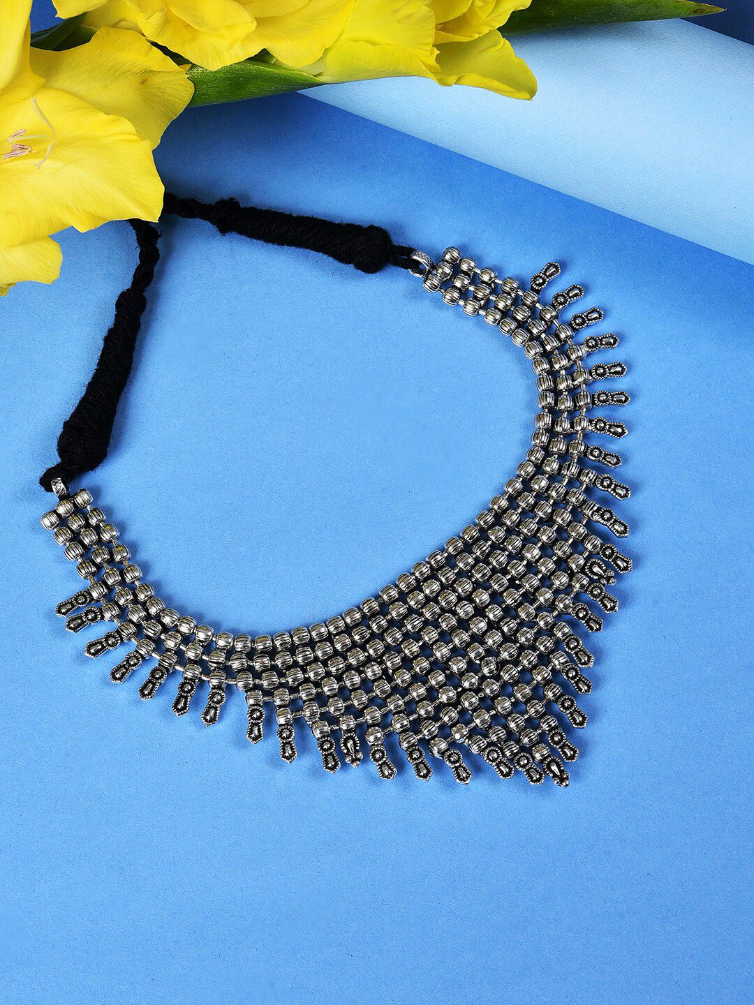 SOHI Silver-Toned Brass Silver-Plated Oxidised Necklace Price in India