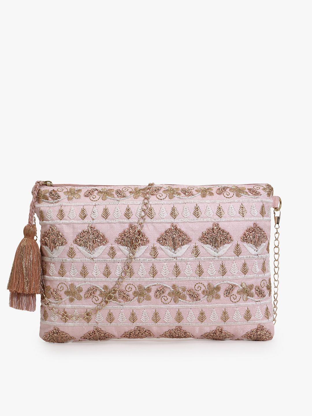 Anekaant Pink Structured Sling Bag with Tasselled Price in India