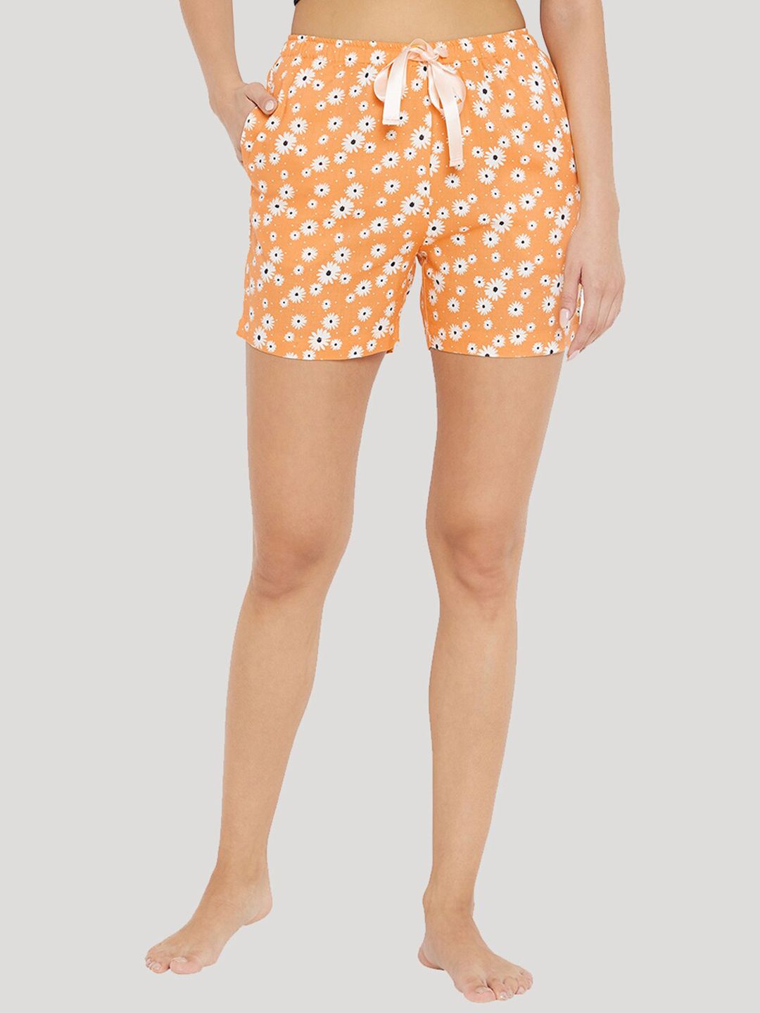 Style SHOES Women Orange & White Printed Lounge Shorts Price in India