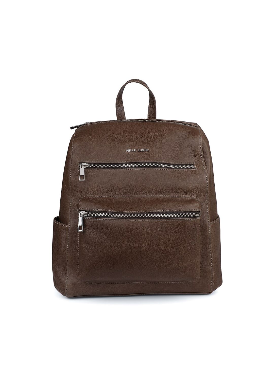 PELLE LUXUR Unisex Brown Solid Leather Backpack Price in India