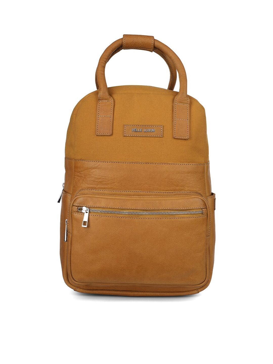 PELLE LUXUR Mustard Yellow Leather Textured Backpacks Price in India