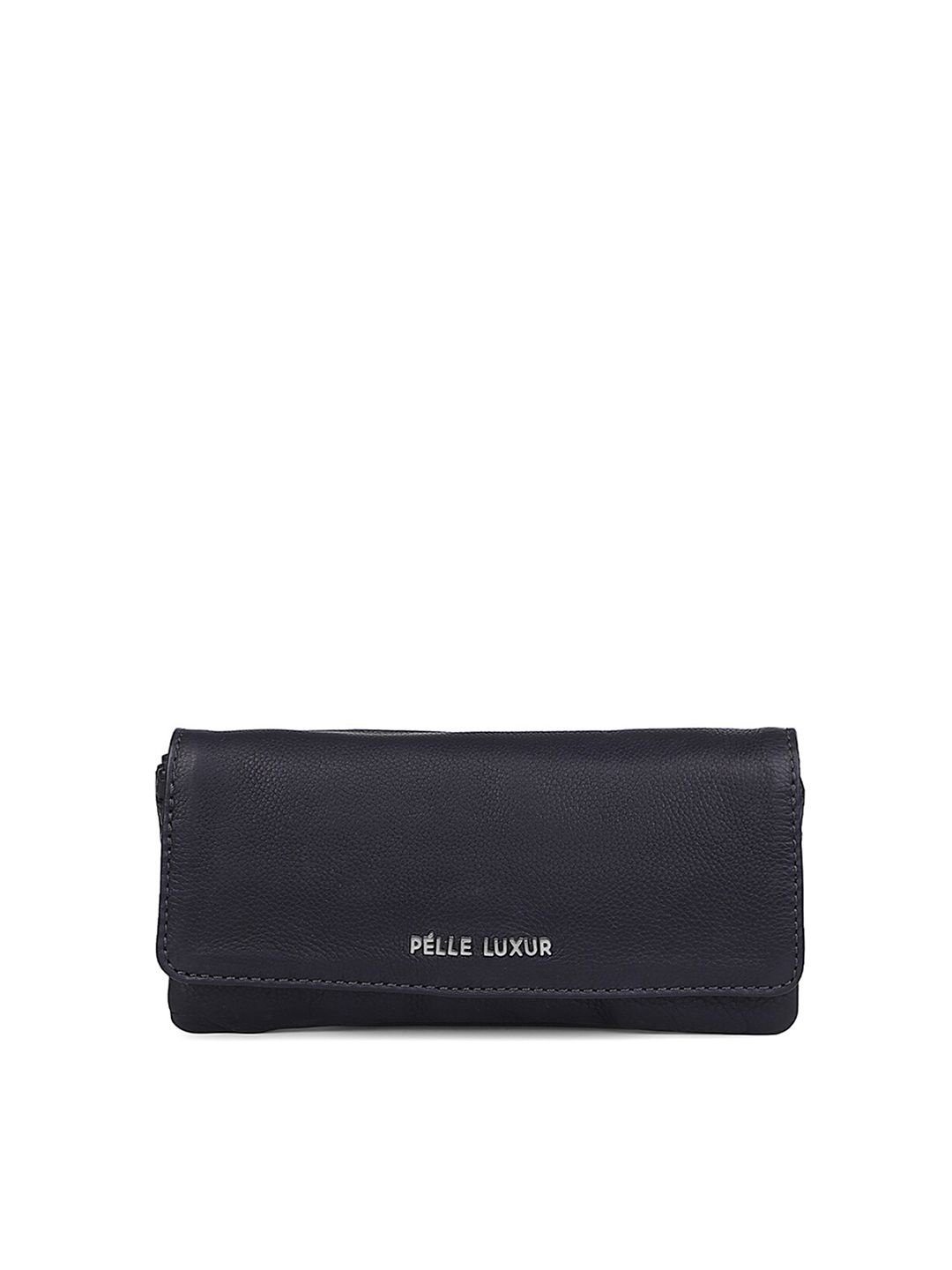 PELLE LUXUR Women Navy Blue Envelope Leather Wallet Price in India