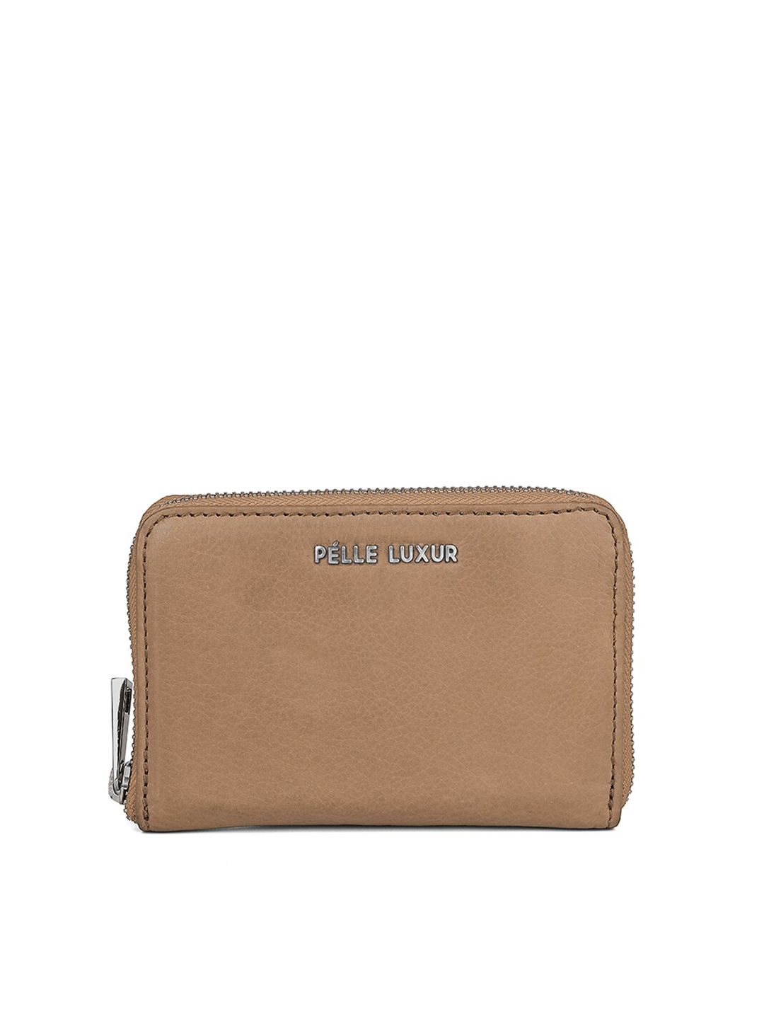 PELLE LUXUR Women Camel Brown Zip Around Leather Wallets Price in India