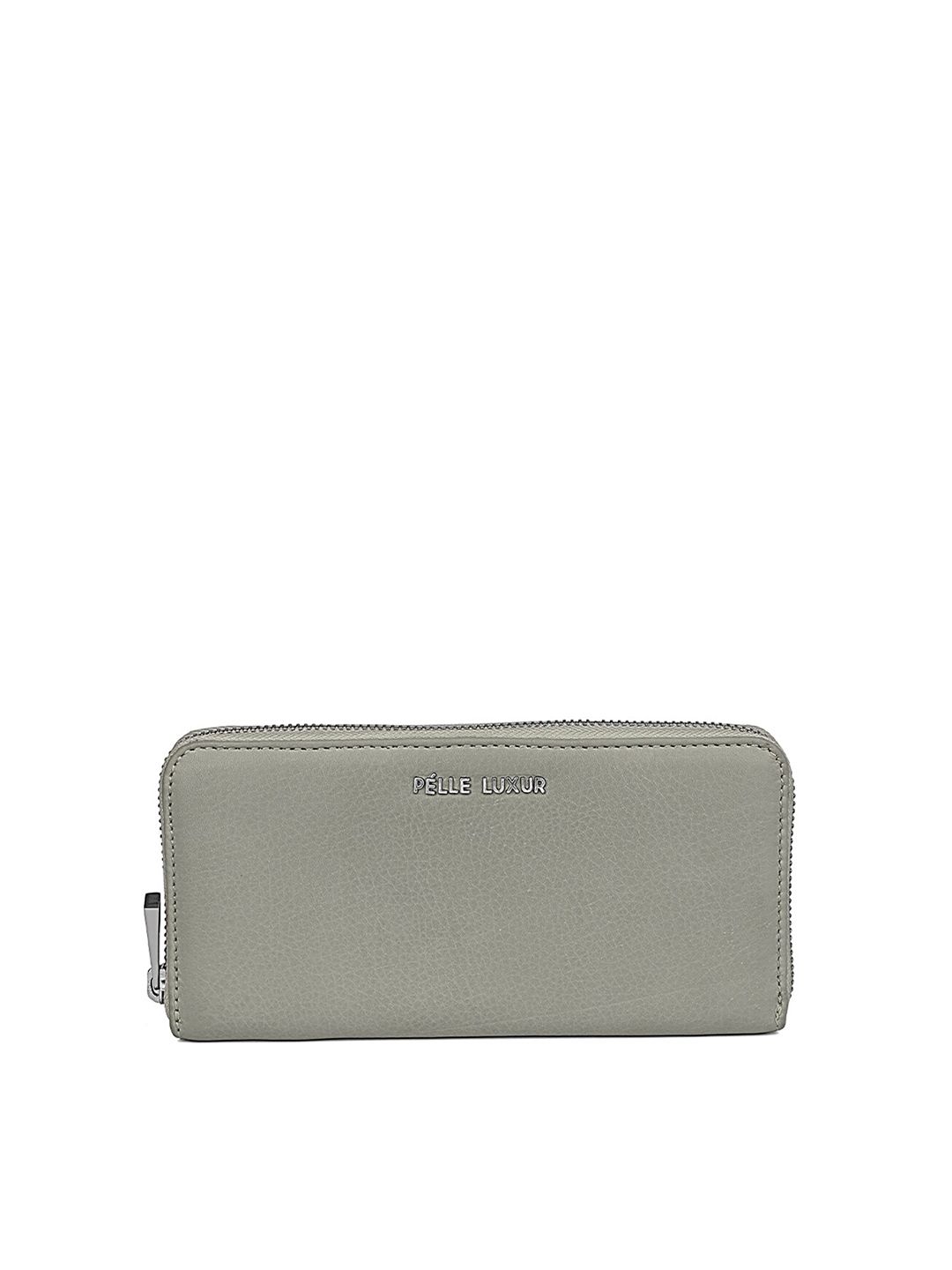 PELLE LUXUR Women Grey Leather Zip Around Wallet Price in India