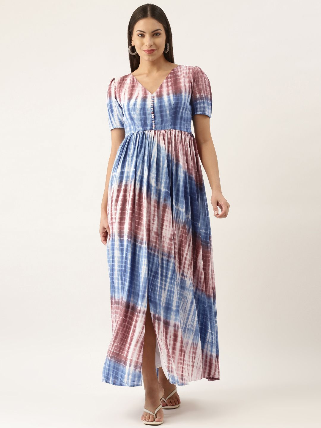 EthnoVogue Blue & Red Tie and Dye Maxi Dress Price in India