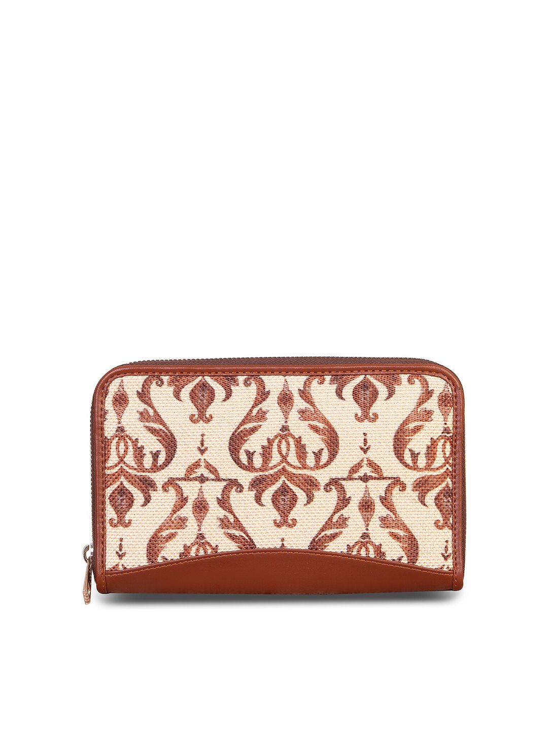 ZOUK Women Brown & Beige Geometric Printed Zip Around Wallet Price in India