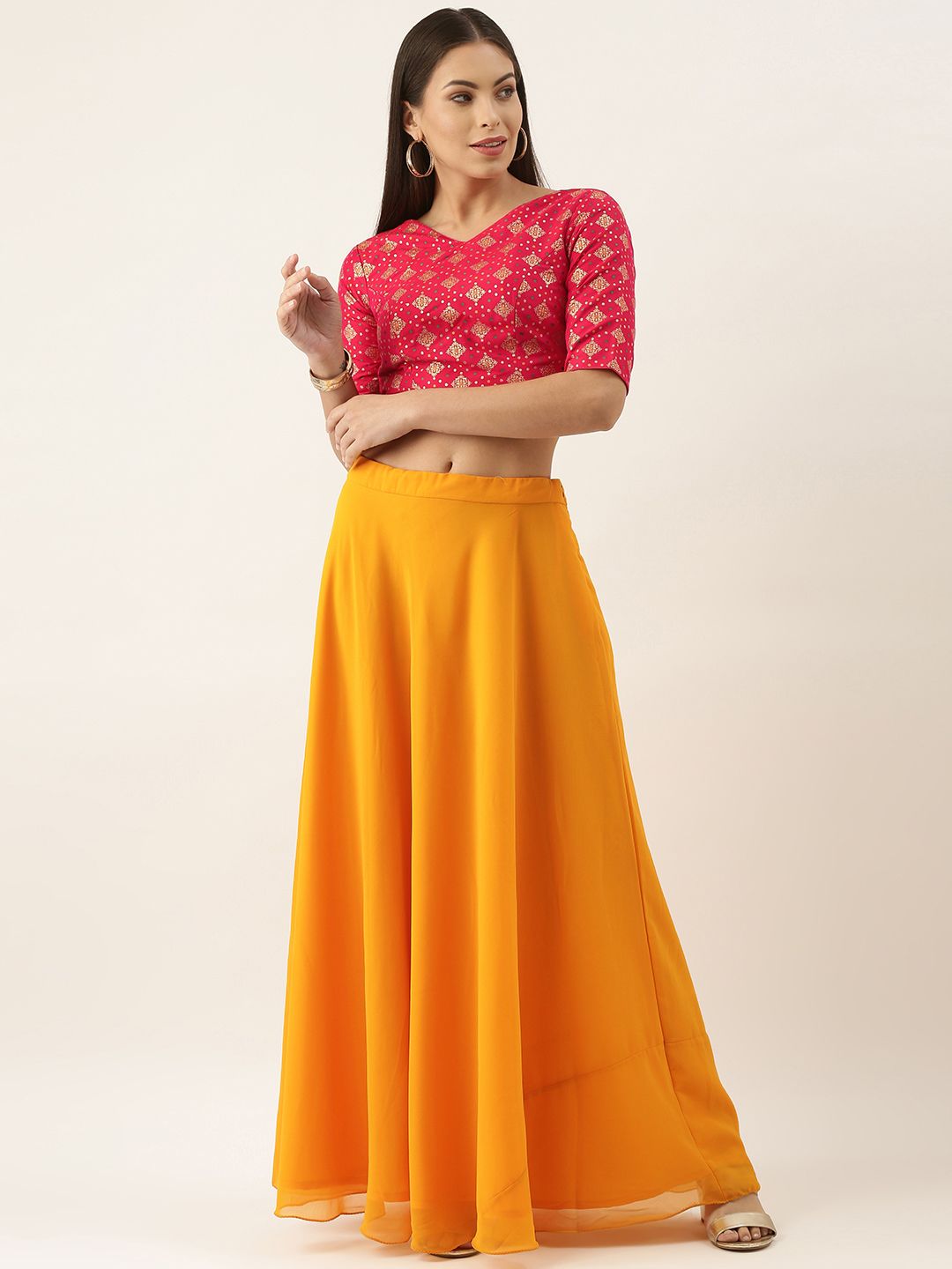 EthnoVogue Red & Yellow Printed Made to Measure Lehenga & Choli Price in India