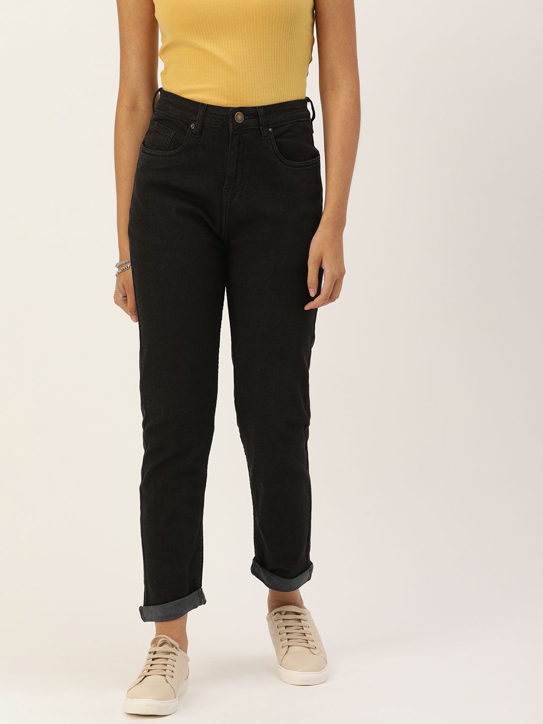 FOREVER 21 Women Black Regular Fit Mid-Rise Clean Look Stretchable Jeans Price in India