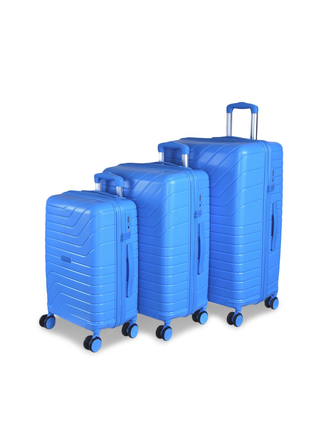 ROMEING Tuscany Set Of 3 Sky Blue Textured Polypropylene Hard-Sided Trolley Suitcases Price in India