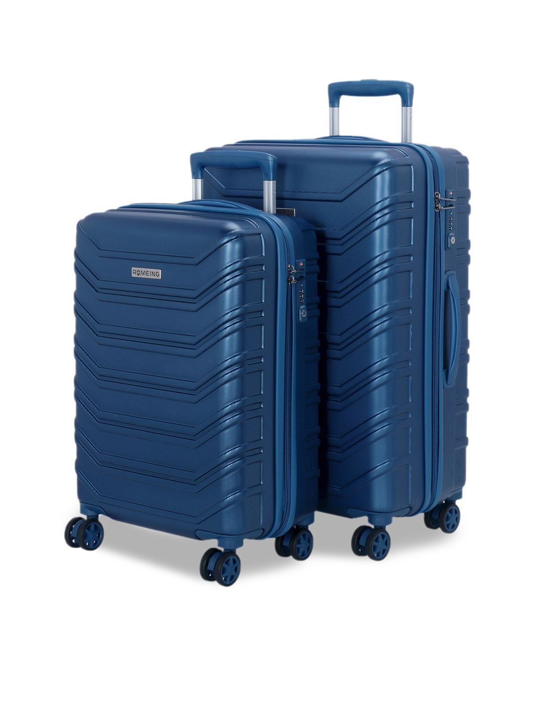 ROMEING Monopoli Set Of 2 Navy Blue Textured Hard-Sided Polycarbonate Trolley Suitcases Price in India
