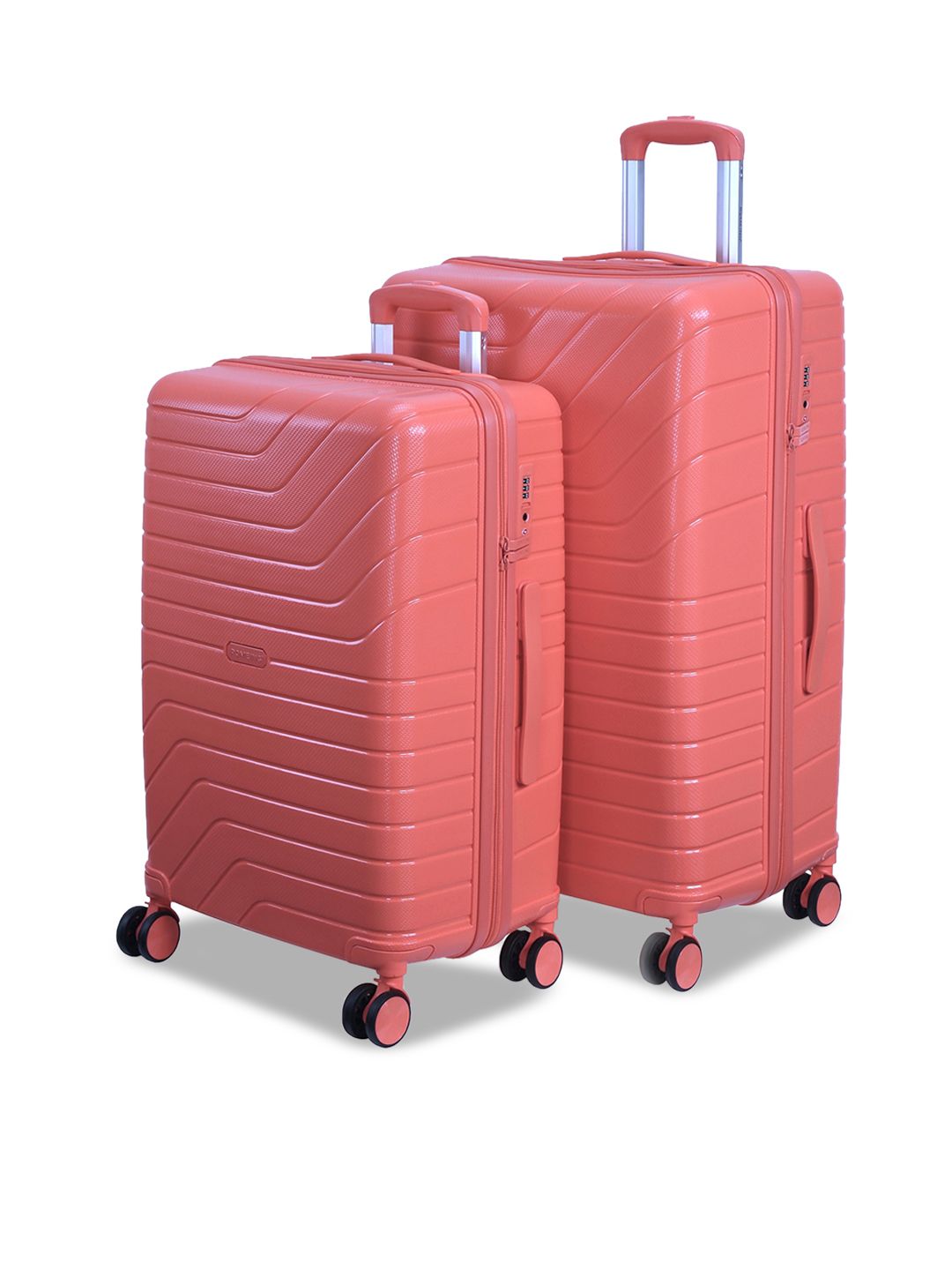 ROMEING Tuscany Set of 2 Coral Red-Colored Textured Hard Sided Polypropylene Trolley Bag Price in India
