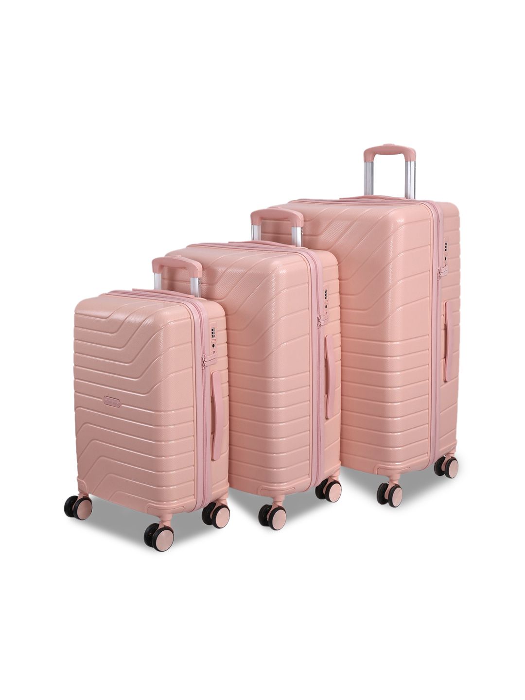 ROMEING Tuscany Set Of 3 Pink Textured Hard-Sided Polypropylene Trolley Suitcases Price in India
