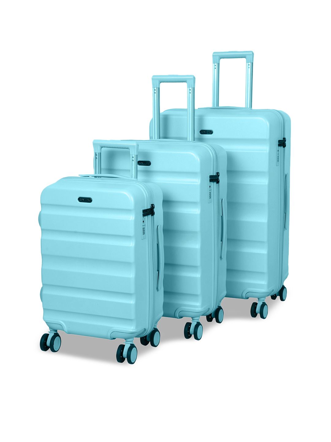 ROMEING Venice Set of 3 Sky Blue Textured Hard-Sided Polycarbonate Trolley Suitcases Price in India