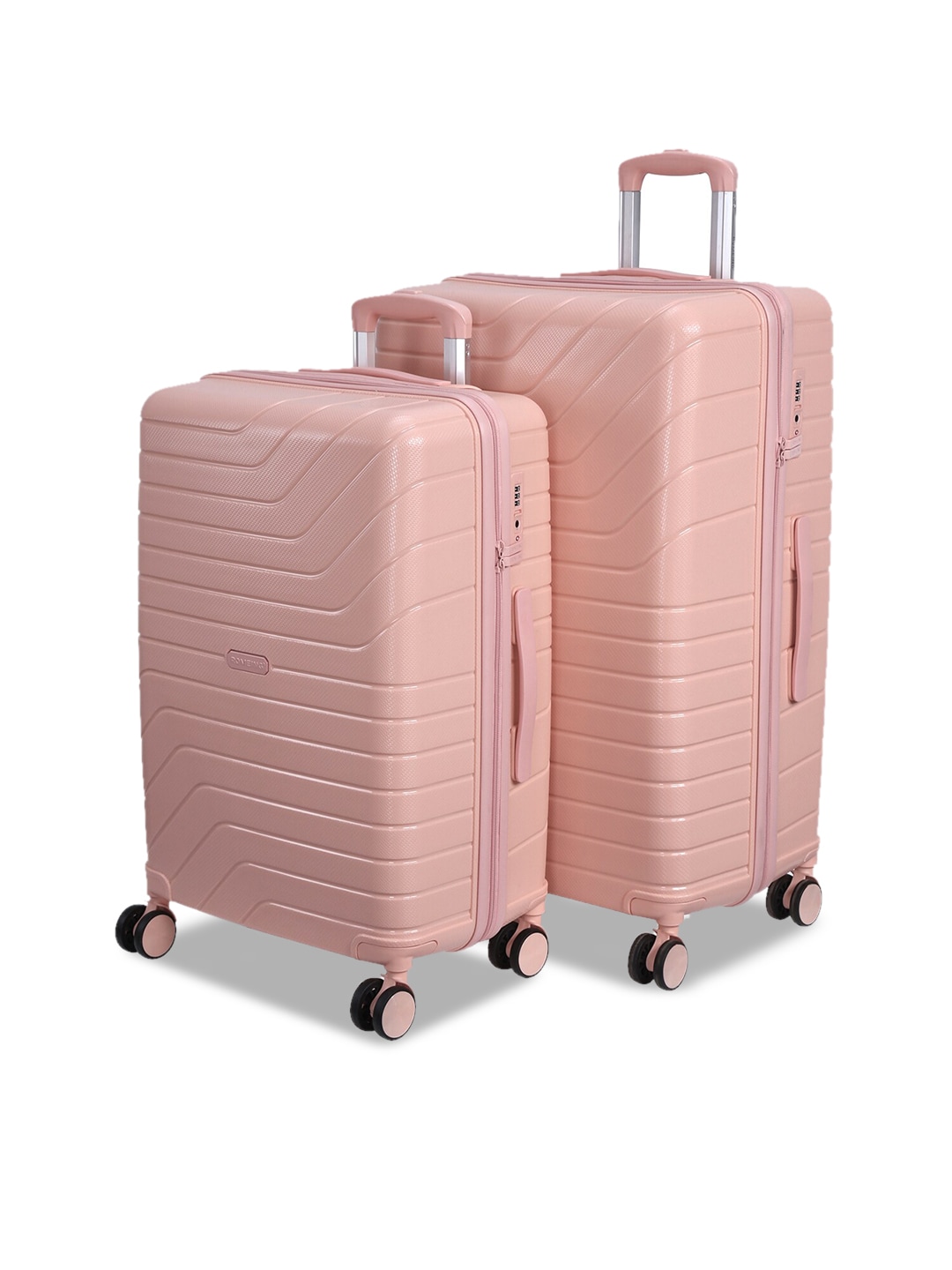 ROMEING Tuscany Set Of 2 Pink Textured Polypropylene Trolley Suitcases Price in India