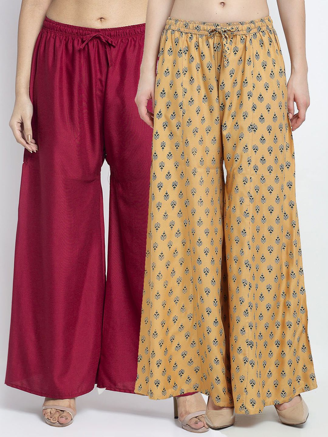 Jinfo Women Set of 2 Ethnic Motifs Printed Knitted Wide Leg Palazzos Price in India