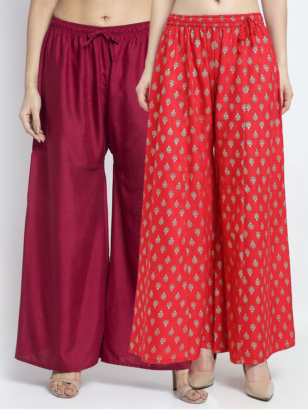 Jinfo Women Set of 2 Ethnic Motifs Printed Knitted Wide Leg Palazzos Price in India