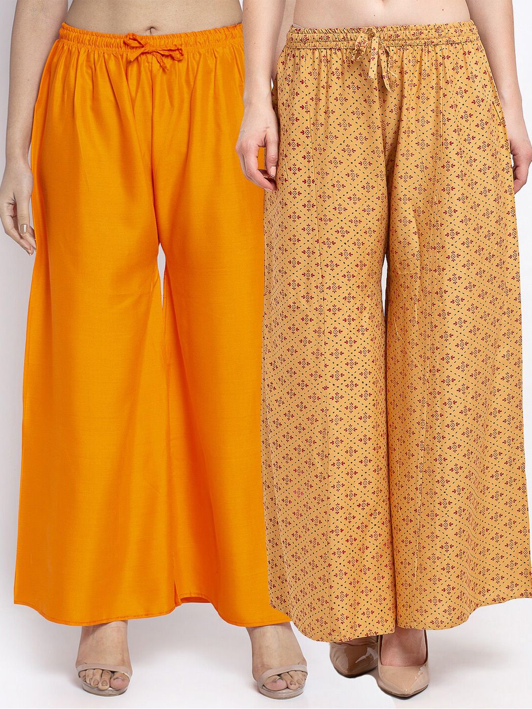 Jinfo Women Set of 2 Ethnic Motifs Printed Knitted Wide Leg Palazzos Price in India