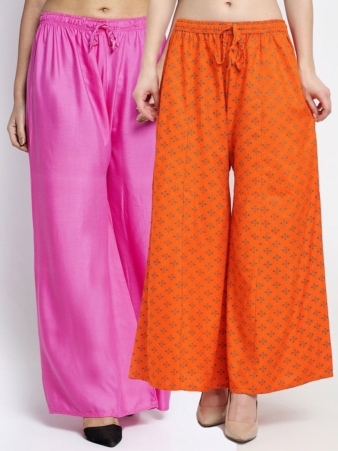 Jinfo Women Set Of 2 Pink & Orange Ethnic Motifs Printed Ethnic Palazzos Price in India