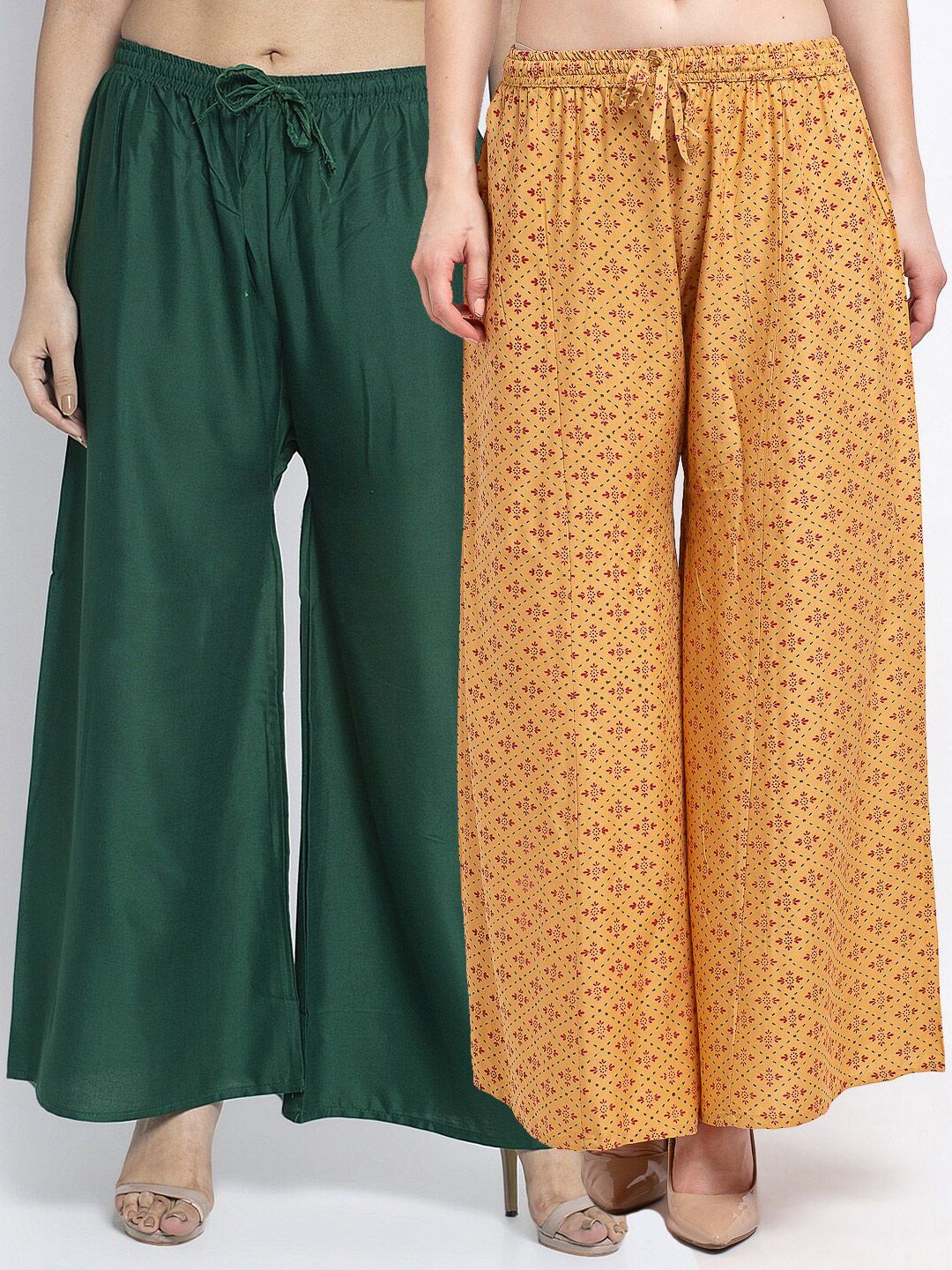 Jinfo Women Set of 2 Ethnic Motifs Printed Knitted Wide Leg Palazzos Price in India